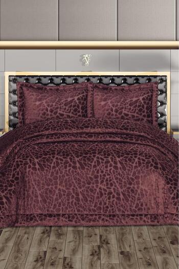 Çeyiz Diyarı Laçin Filled Velvet Double Bedspread Claret Red