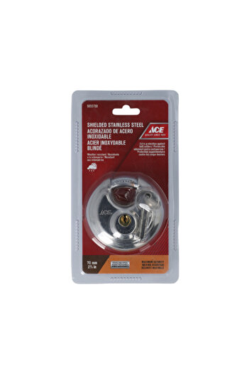 ACE Weather-Resistant Shielded Stainless Steel Round Disc Padlock Silver 70mm