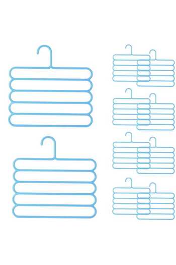 Evelise Set of 20 Plastic Hangers, 5 Positions, For Trousers, Skirts or Ties, 31 x 31 cm, Blue