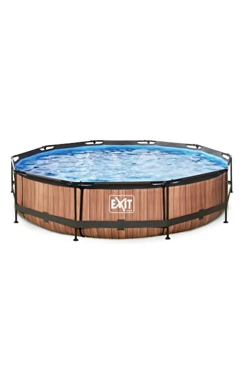 EXIT Round Pool 360x76cm 12v Wood Model + Water Filter Pump