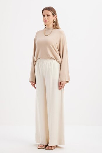 ALLDAY Ecru-Waist Elastic Wide Leg Trousers
