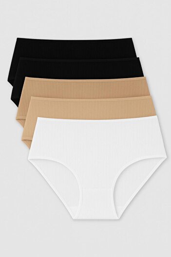 Pierre Cardin 5-Piece Economical Package 2905 Ribbed High Waist Cotton Basic Slip Panties