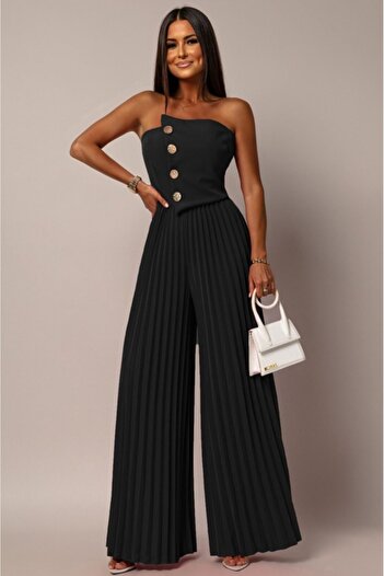 ADA MODA Women's pleated jumpsuit with buttons