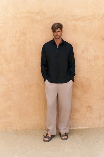 BOHEMAİ Agnola Oversize Чоловіча чорна лляна сорочка