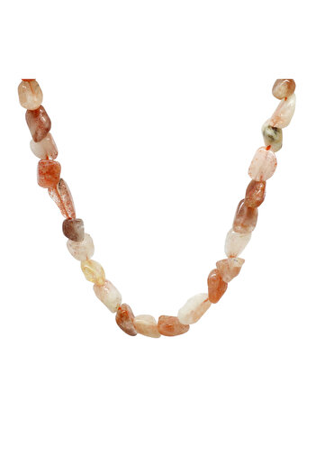 Tesbihane Silver Color Metal Chain Amorphous Sun Stone Natural Stone Men's Necklace
