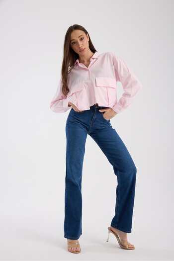 Store 100% Cotton High Waist Wide Leg Casual Denim Trousers