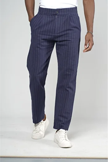 king brich Striped Baggy Fit Linen Trousers with Pockets
