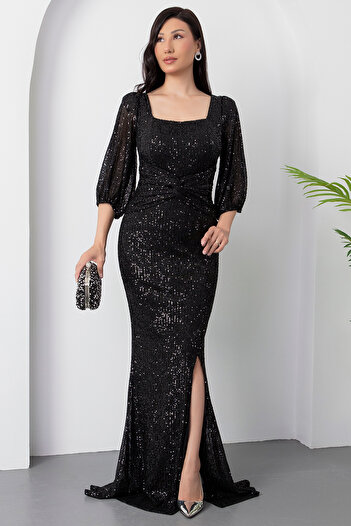 PULLIMM Square Neck Tie Front Slit Dress Ap-3020