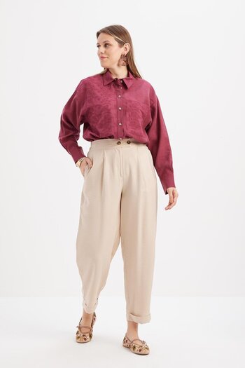 ALLDAY Beige-Tall Elastic Waist Pocket Trousers