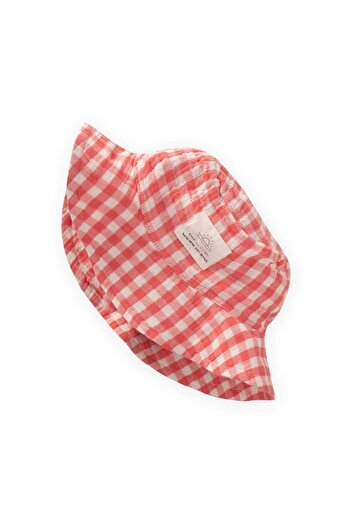 Cigit Muslin Fedora Hat 2-8 Years Coral Plaid