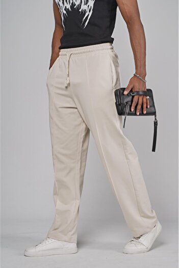 king brich Baggy Fit Trousers with Elastic Waist and Front Slit