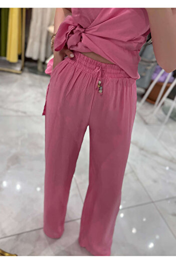 missswans Tarni Elastic Waist Comfortable Fit Wide Leg Trousers Pink