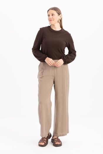 ALLDAY Mink-Pleated Wide Leg Linen Trousers