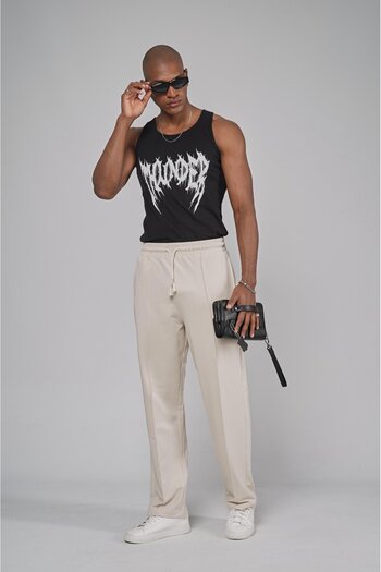 king brich Baggy Fit Trousers with Elastic Waist and Front Slit