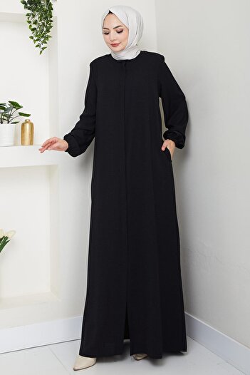hafsamina Large Size Ferace Black with Front Patch Hm2762