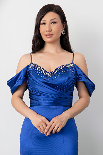 PULLIMM Chest Beaded Sling Satin Dress 39657