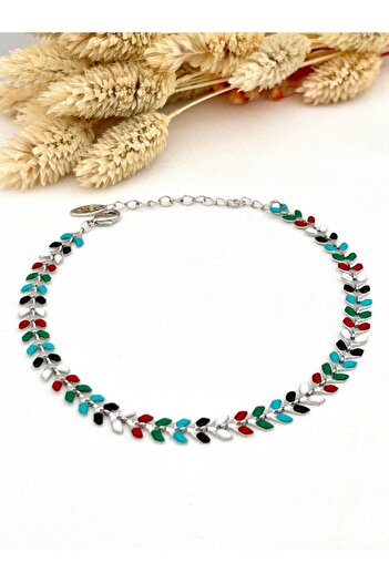 Siya Silver Colorful Enameled Başak Model Steel Anklet