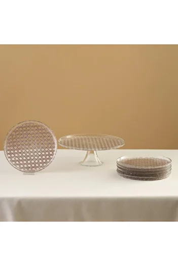 Karaca Rattan Grau-Glitzer 7-teiliges Kuchenset