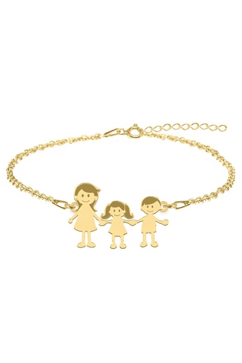BijuBOX Bratara personalizată Family 3 membri din argint placat cu aur 24K - mama, fetiță și băiețel BijuBOX