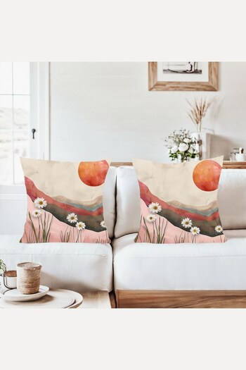 on the clouds Full Moon Daisies Landscape Combination Hidden Zippered Throw Pillow Cover Sofa Pillow Case Set (2Pcs)