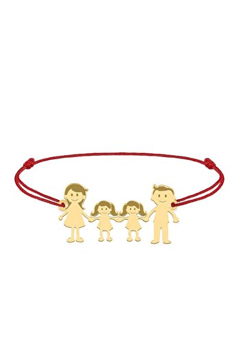 BijuBOX Brățară personalizată Family 4 membri cu snur roșu, argint 925 placat cu aur 24K BijuBOX