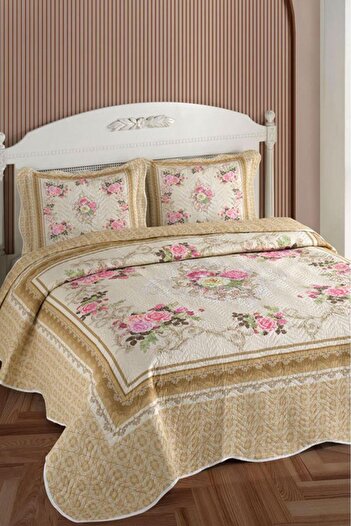Çeyiz Diyarı Sandra Printed Quilted Double Bedspread Brown