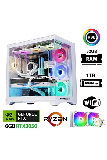 XASER Sword X90 Ryzen 5 5600 32GB Ram 1TB M.2 NVMe SSD 6GB RTX3050 Sıvı Soğutmalı Oyuncu Bilgisayarı