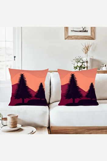 on the clouds Orange Burgundy Floor Pine Wood Combination Hidden Zipper Throw Pillow Cover Sofa Pillow Case Set (2Pcs)
