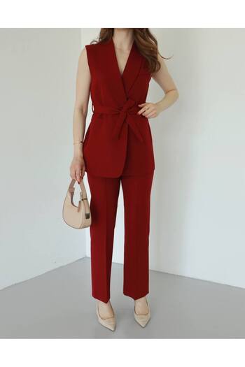 ZF BUTİK Double Blazer Suit with Belted Vest