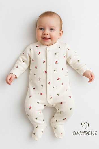 BABYDEN'S Flower Pattern Ribbed Booties Baby Rompers Comfortable Snap Romper for Newborns Ribbed 100% Cotton
