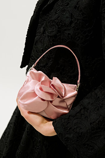 Manuka Flower Satin Evening Dress Mini Bag Powder