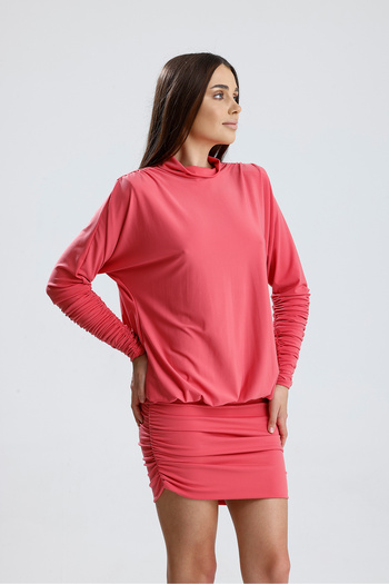 Sense Back Low-Cut Gathered Sandy Evening Dress |   Elb36127 Coral