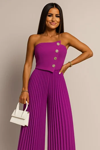 ADA MODA Women's pleated jumpsuit with buttons