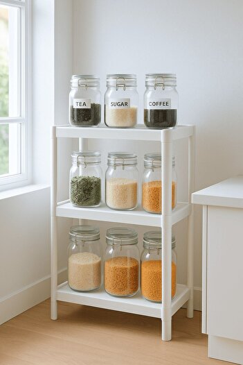 Sas Haus Flex Elite Pro 3-Tier White Modular Rectangular Shelving Unit – Kitchen Shelf, Bathroom Organizer and Orga