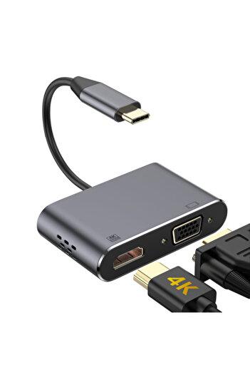 OEM ADAPTOR TIP C - HDMI 4K 30HZ SI VGA (SIMULTAN)