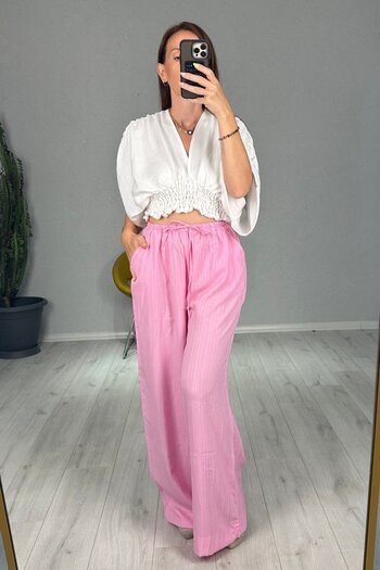 lady special Women's Seersucker Elastic Waist Palazzo Trousers