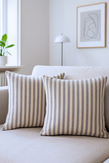 KAMİZ Striped Cotton Linen 2-Piece Throw Pillow Cover