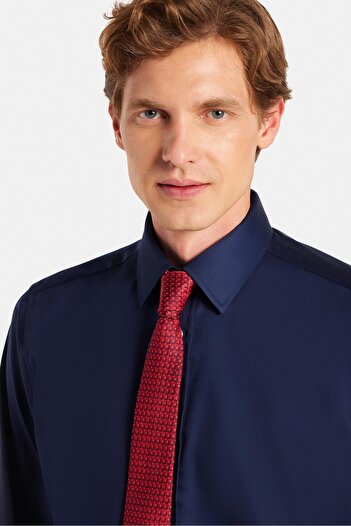 Tudors Cămașă Slim Fit, albastru bleumarin, fără călcat, 100% bumbac, ecologică, certificată Ecoteks, fără călcat