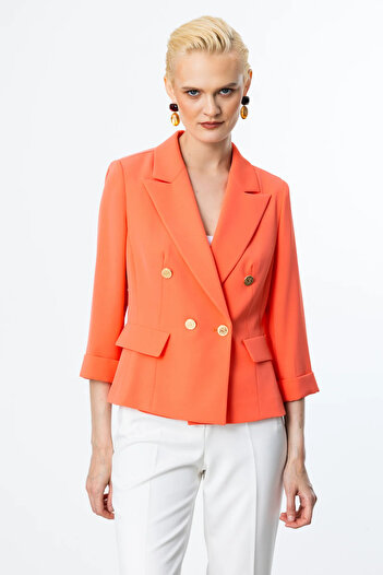 Ekol Double Breasted Collar Double Sleeve Jacket Salmon-4240
