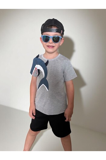 Patriko Boy's Summer Shark Design Gray Color T-Shirt Shorts Bottom Top Set