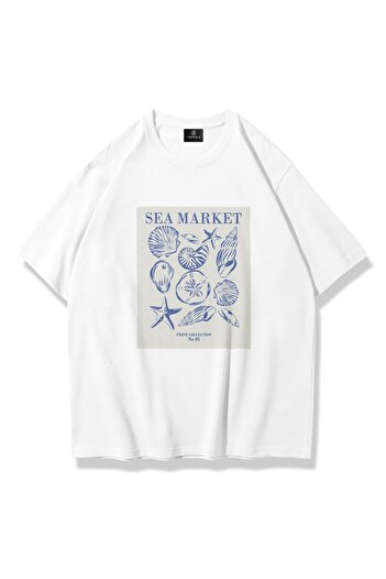 Trendiz Unisex Sea Market Tshirt Λευκό
