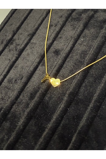 Gulsah's Store Çelik gold minimal kalpli harfli kolye