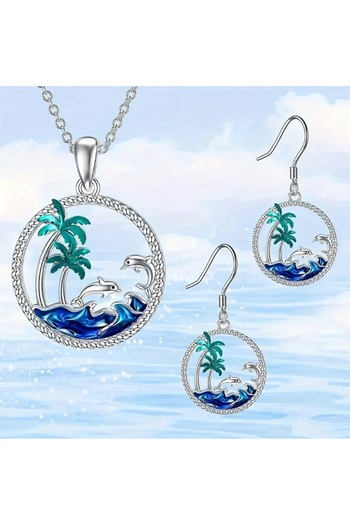 ORGANICYOU Yiwu 3 in 1 Cute and Elegant Dolphin and Sea Theme Necklace and Earring Set