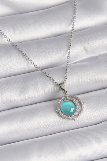 Clariss 316L Steel Silver Color Blue Pearlescent Crescent Model Women's Necklace