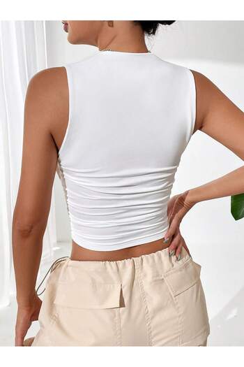poswicon λευκό EZWEAR πλαϊνό με κορδόνι με λουράκι crop top alacati