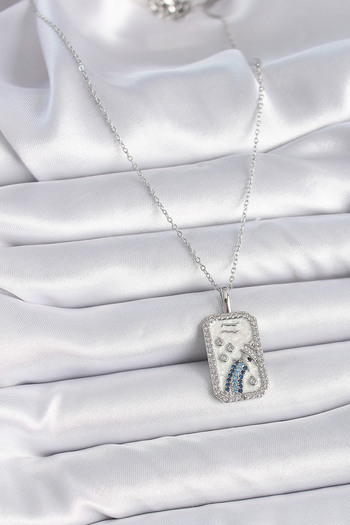 Clariss 316L Steel Silver Color Chain Aquarius Zodiac Sign Zircon Stone Women's Necklace