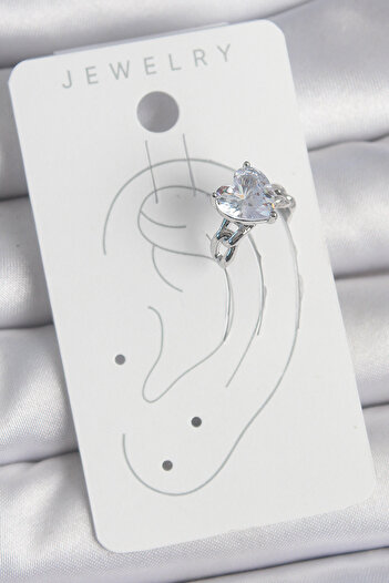 Clariss Brass Silver Color Zircon Stone Heart Model Women's Cartilage Earrings
