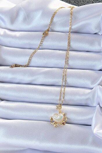 Clariss 316L Steel Chain Gold Color Zircon Stone Planet Look Heart Necklace