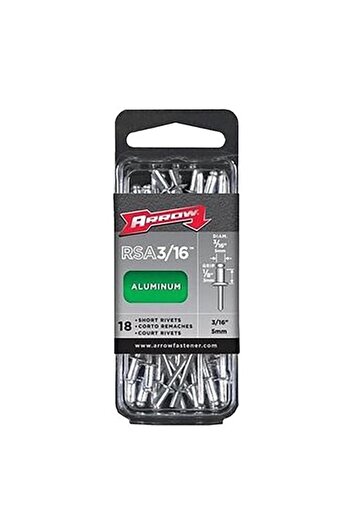 Generic مسامير ألومنيوم قصيرة شديدة التحمل من Arrow، 18 قطعة، فضية، 3/16 بوصة، RSA3/16