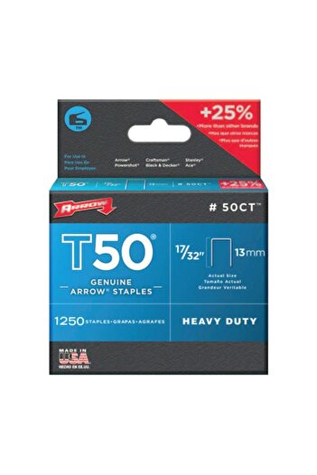 Generic سلك دبابيس من Arrow مكون من 1250 قطعة لـ T50 مقاس 17/32 × 3/8 بوصة
